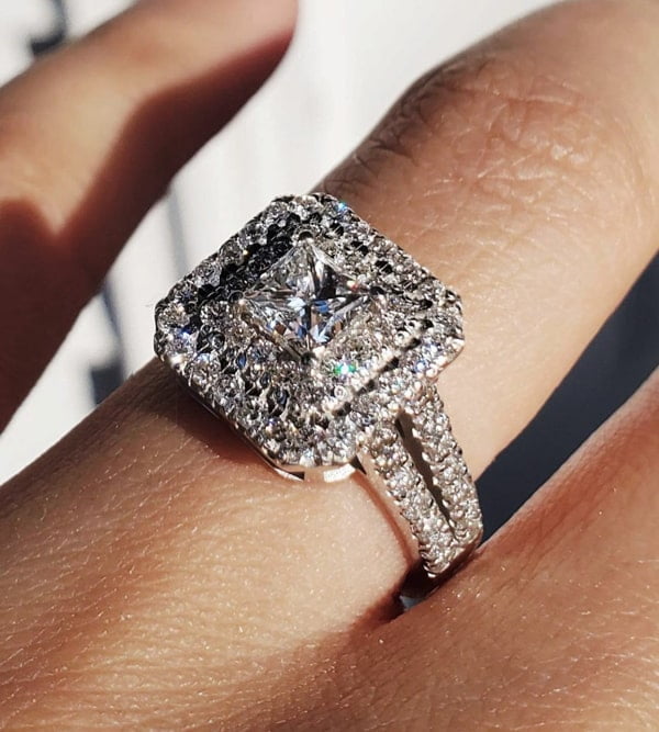 Custom Diamond and Lab Engagement Ring  on a hand